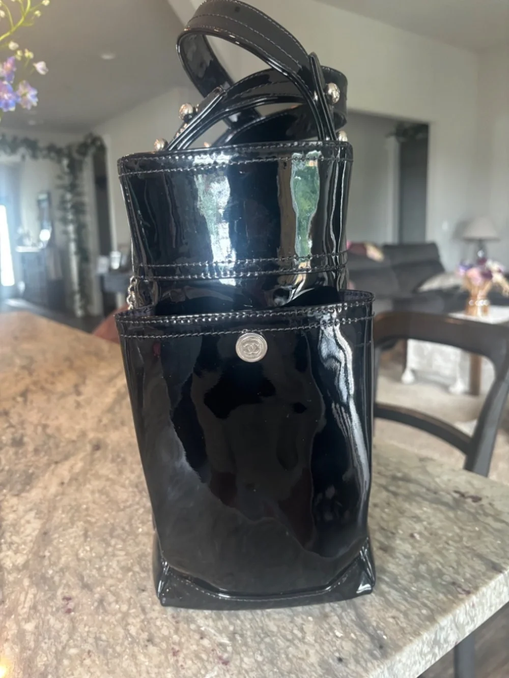 Chanel Medium CoCo Ming Black Quilted Patent Tote Silver HW 13 series